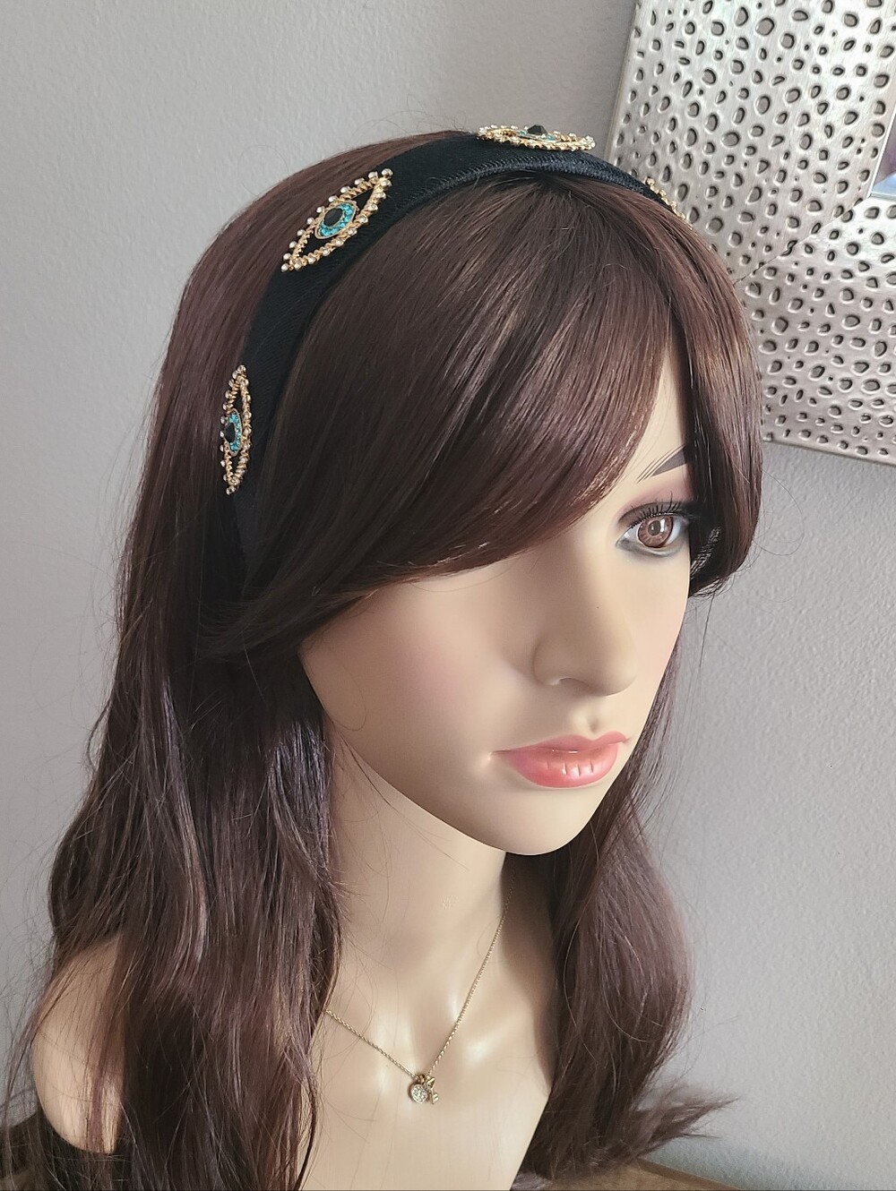 🧿 Evil Eye Jeweled Velvet Black Headband